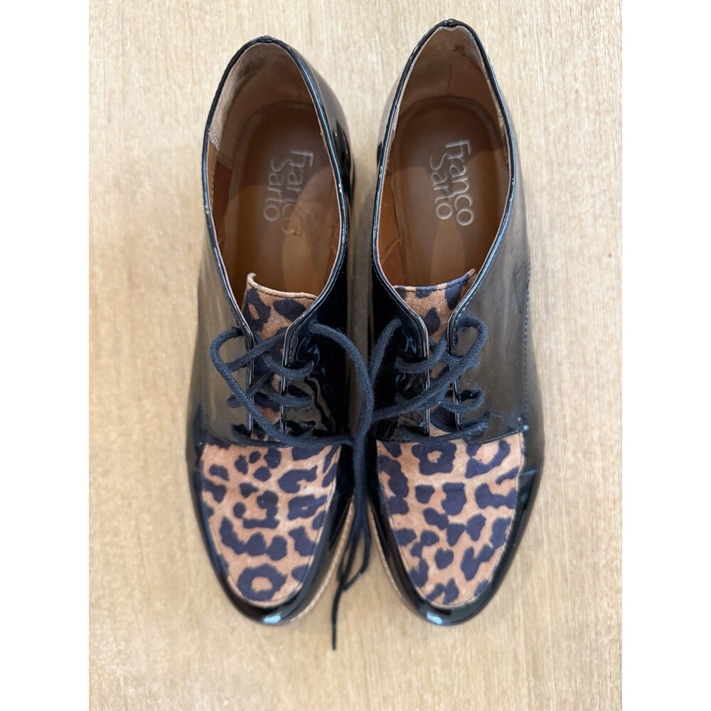 Sarto Black Patent Leopard Print Oxford Shoes Women’s 9M